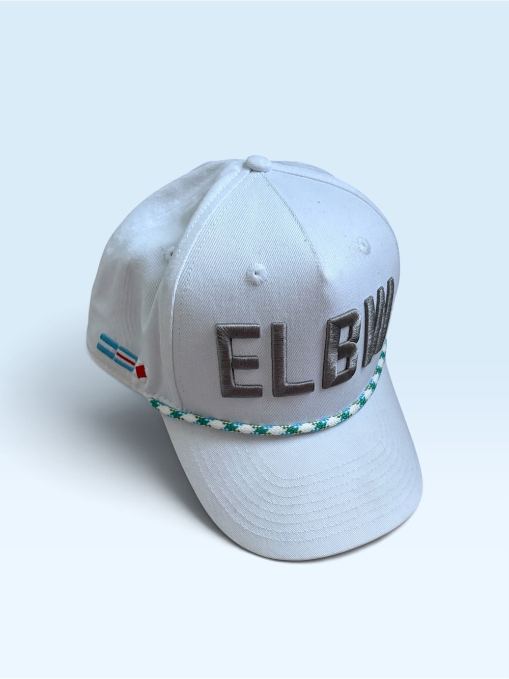 Source Unknown White Baseball Cap with Teal Rope Detail